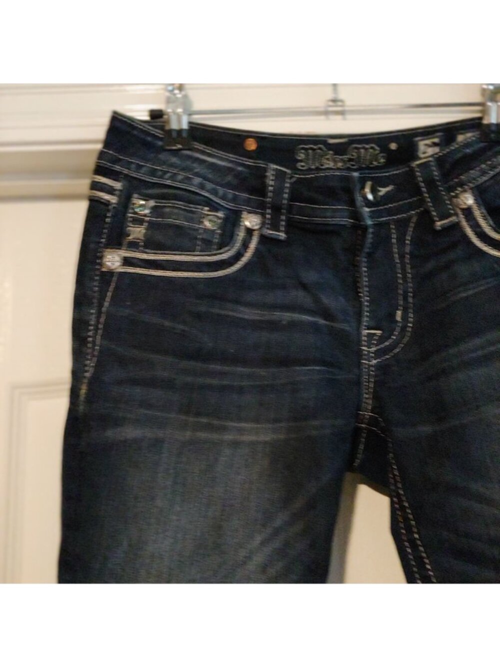 Miss Me Dark Blue Denim Shorts with Embellished Cross Detail - Picture 3 of 13